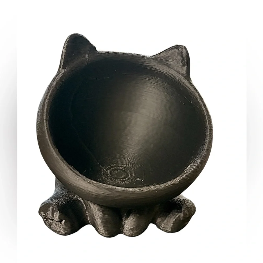 BLACK Cat-Shaped Pet bowl 5x5in deep dish